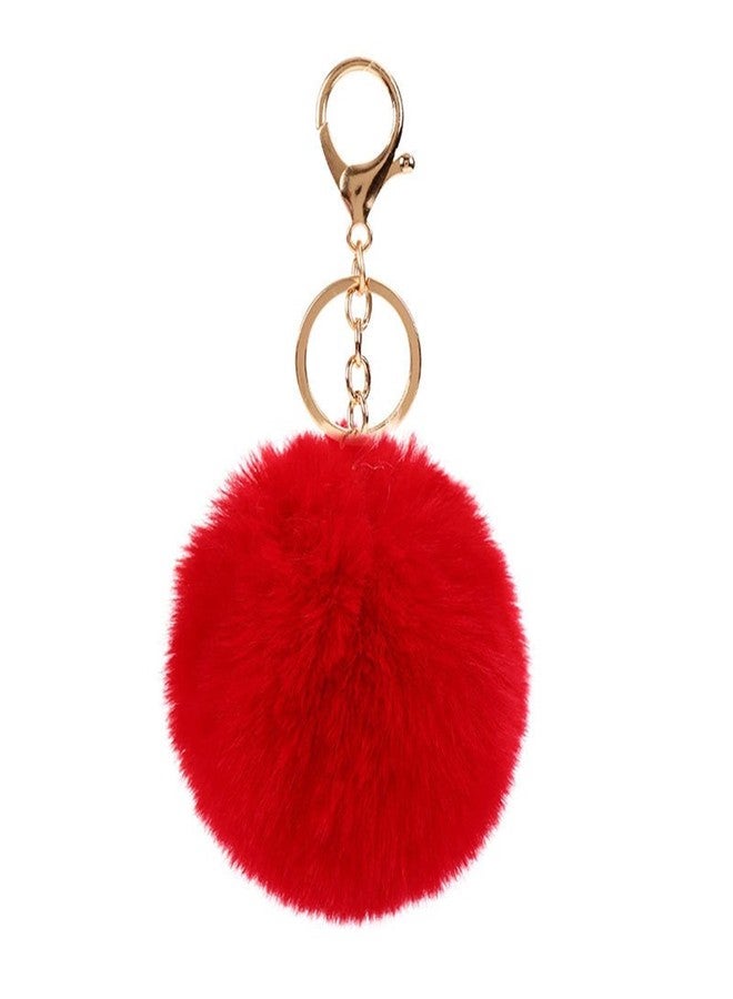 Kicomvi Pom Pom Keychains Colorful Faux Rabbit Fur Ball Keychain Car Key Ring Soft Plush Pompoms Handbag Keyring Charm-red - Image 1